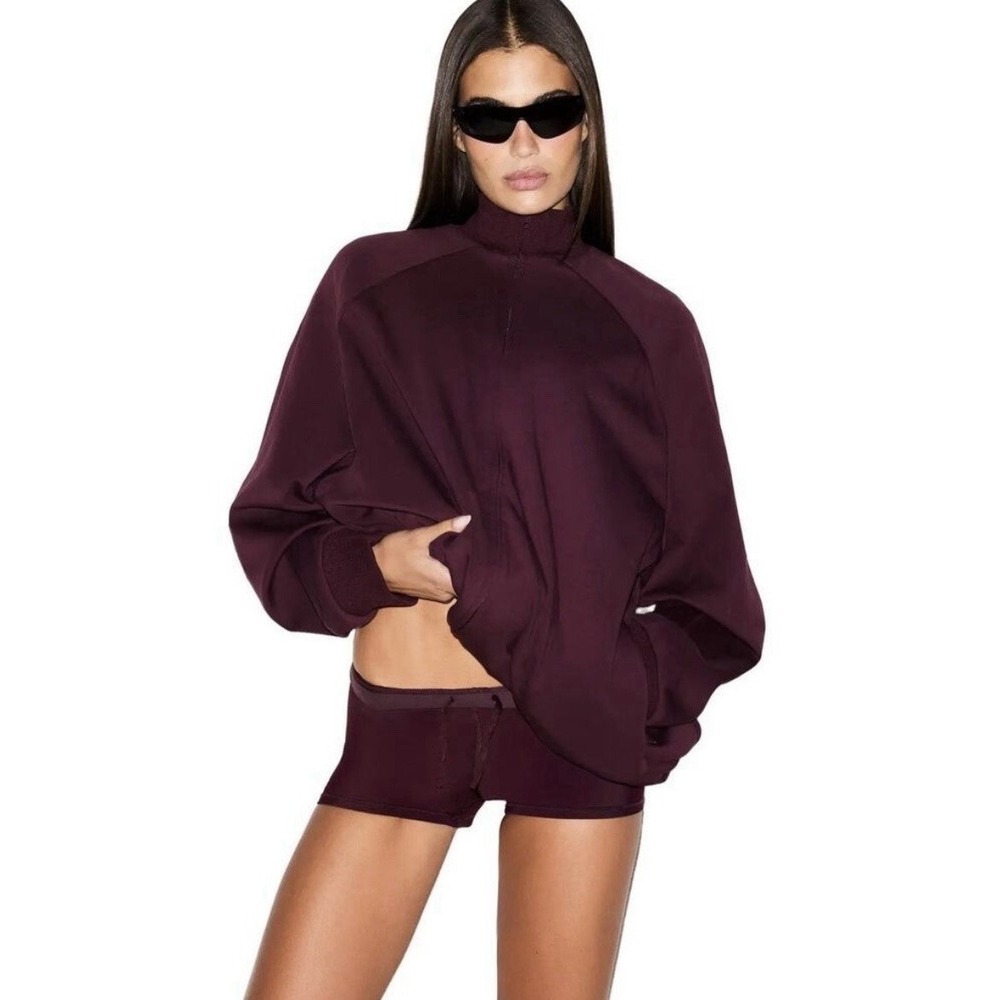 NWOT Nike x SKIMS Matte Tricot Oversized Track Jacket Sz L In Currant Full Zip